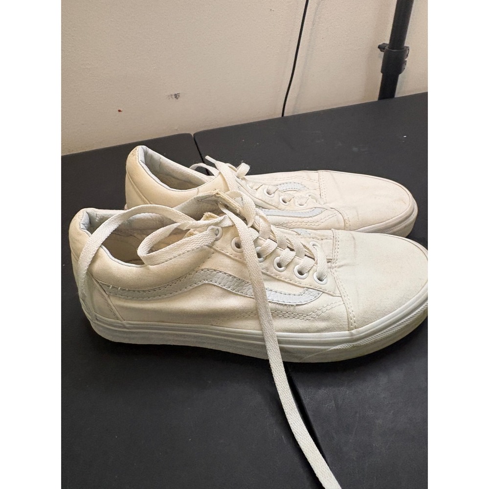Vans Old Skool Cream White Canvas Low Top Skate Sneakers Mens 6‎ Womens 7.5